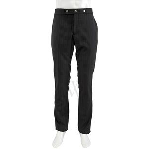 Burberry Men's Black Classic Fit Pinstriped Wool Tailored Trousers NWT